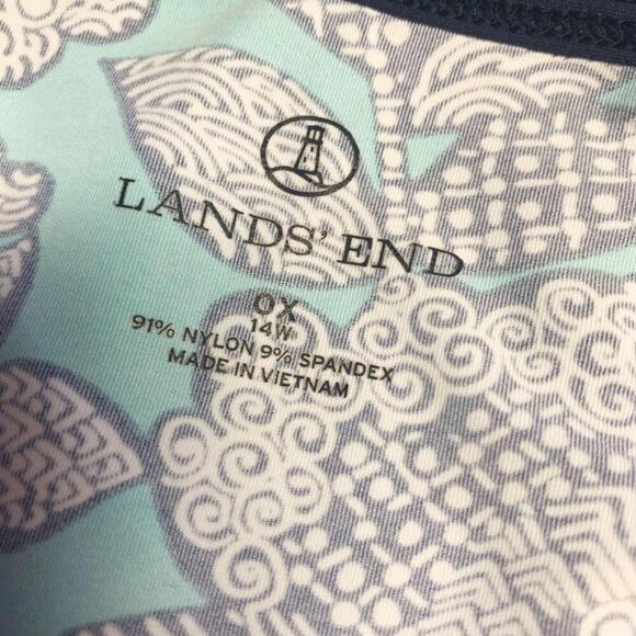 Lands'‎ End Aqua Blue Floral Print Long Sleeve Rash Guard Beach Swim 0X 14W - Picture 5 of 5
